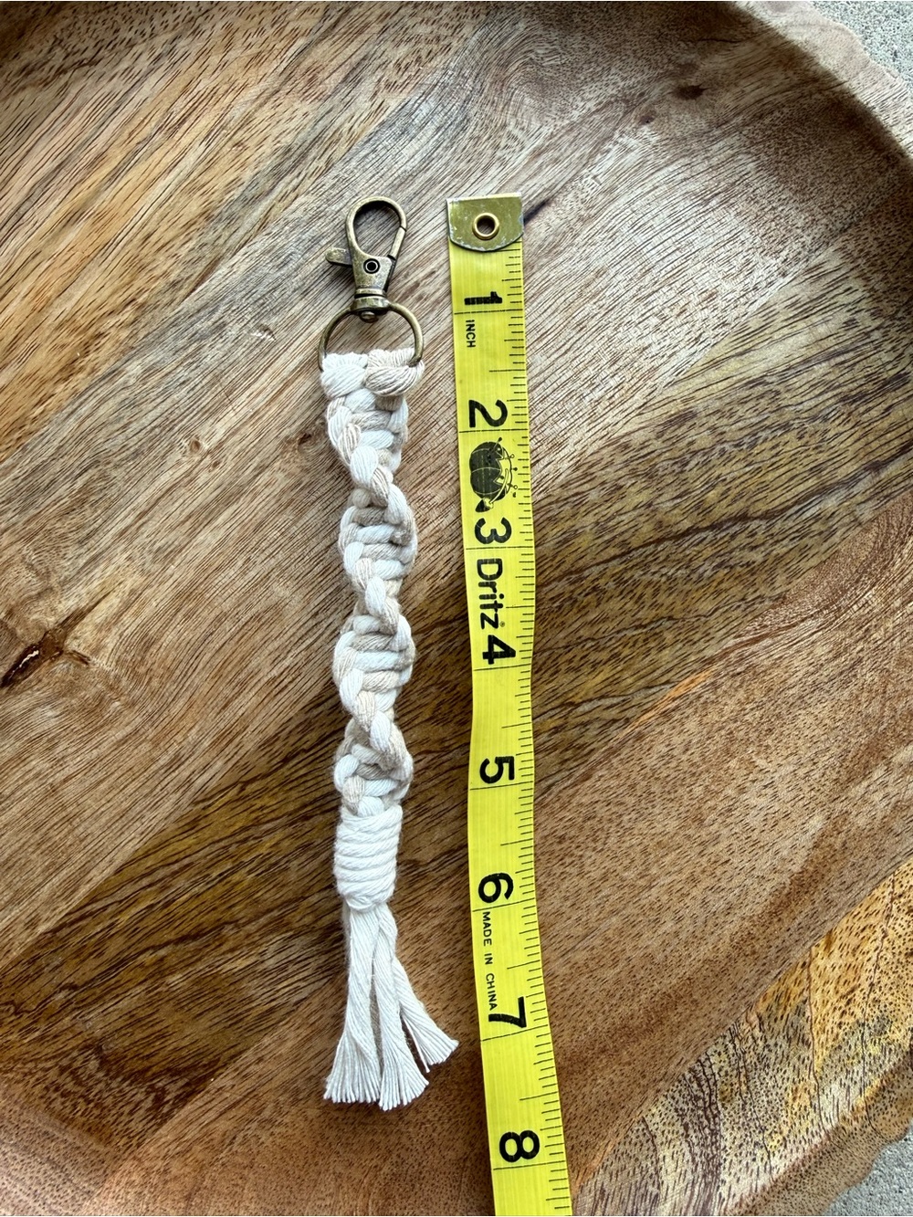 Macrame Handmade Keychain Boho, Bag Charm, Beige and White - Picture 3 of 4